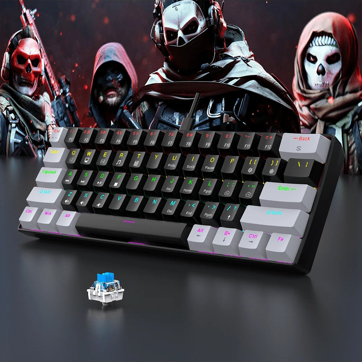 clavier gaming RGB avec fond tactique futuriste