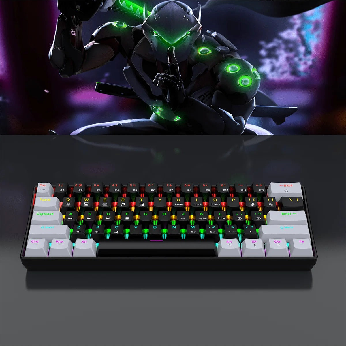 claviergaming RGB avec personnage futuriste en armure