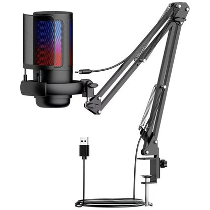 microphone condensateur usb rgb noir complet