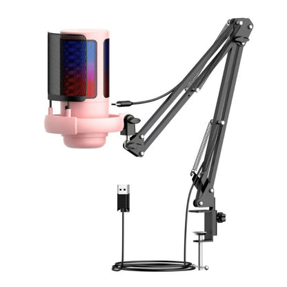 microphone condensateur usb rgb rose complet