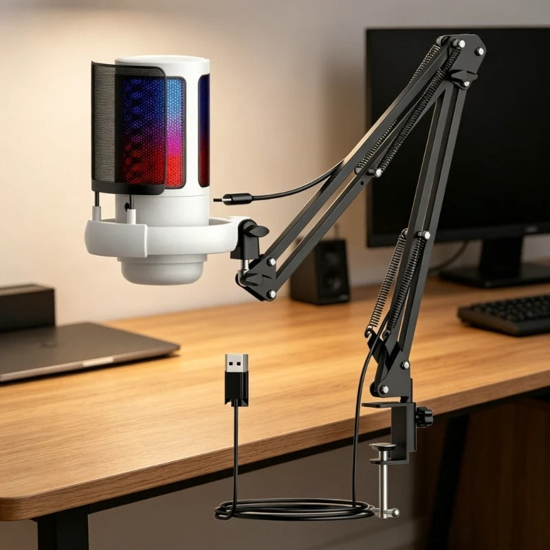 microphone usb rgb bras articule bureau