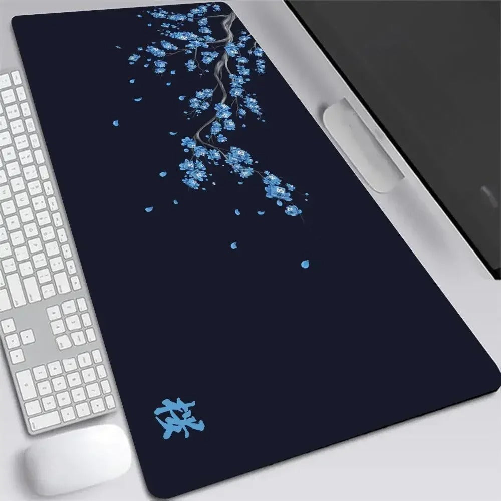 tapis de souris bleu marin fleurs de cerisier zen japonais