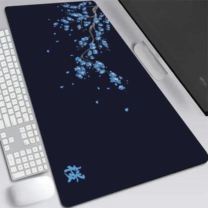 tapis de souris bleu marin fleurs de cerisier zen japonais
