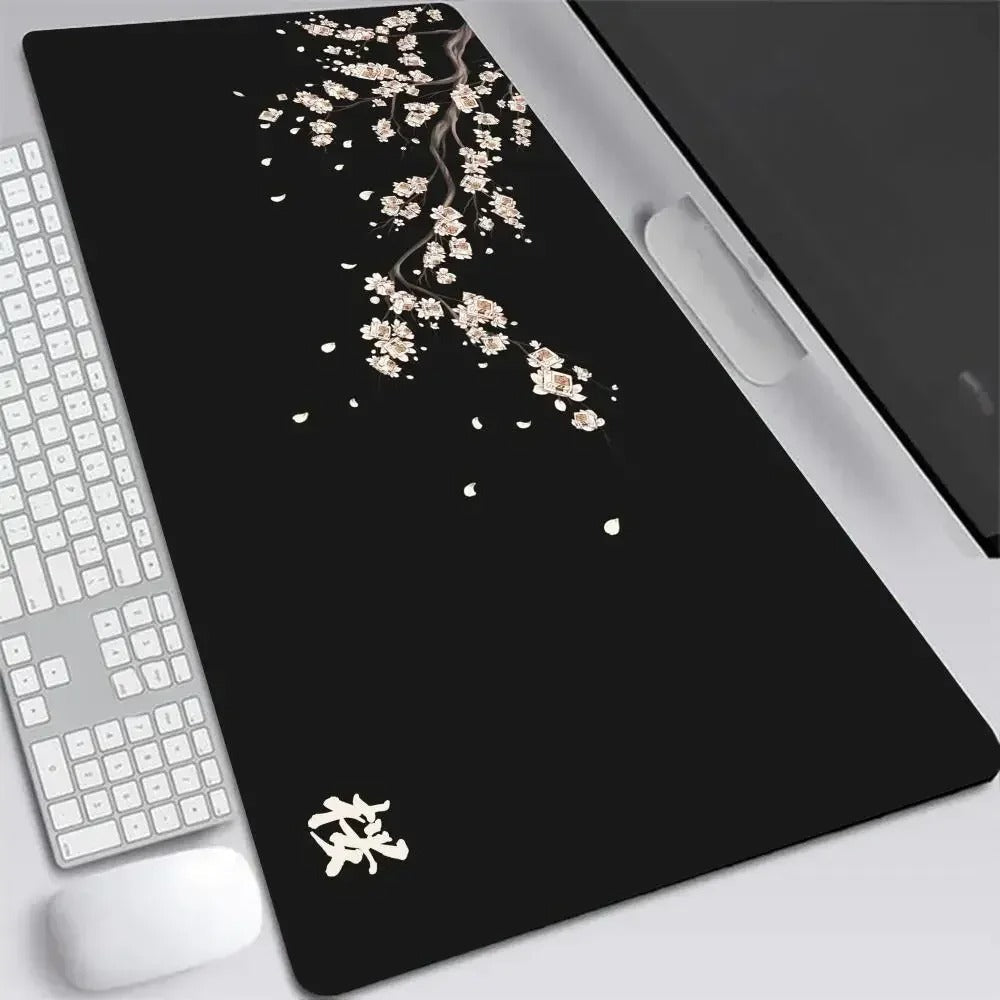 tapis de souris noir fleurs de cerisier zen japonais 